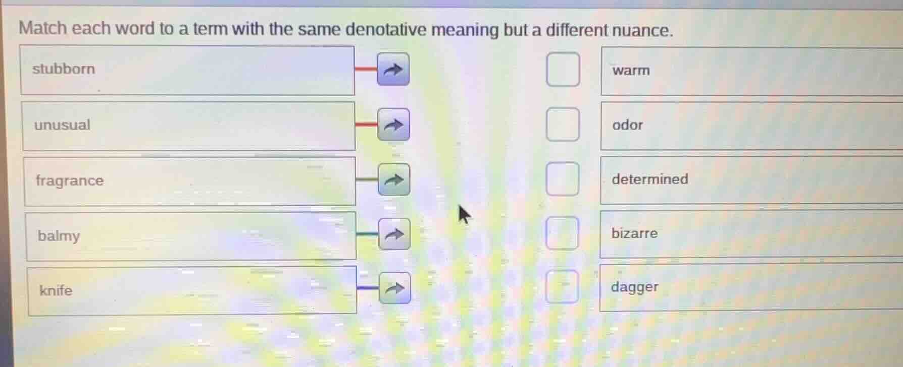 match each word to a term with the same denotative meaning but a differ…