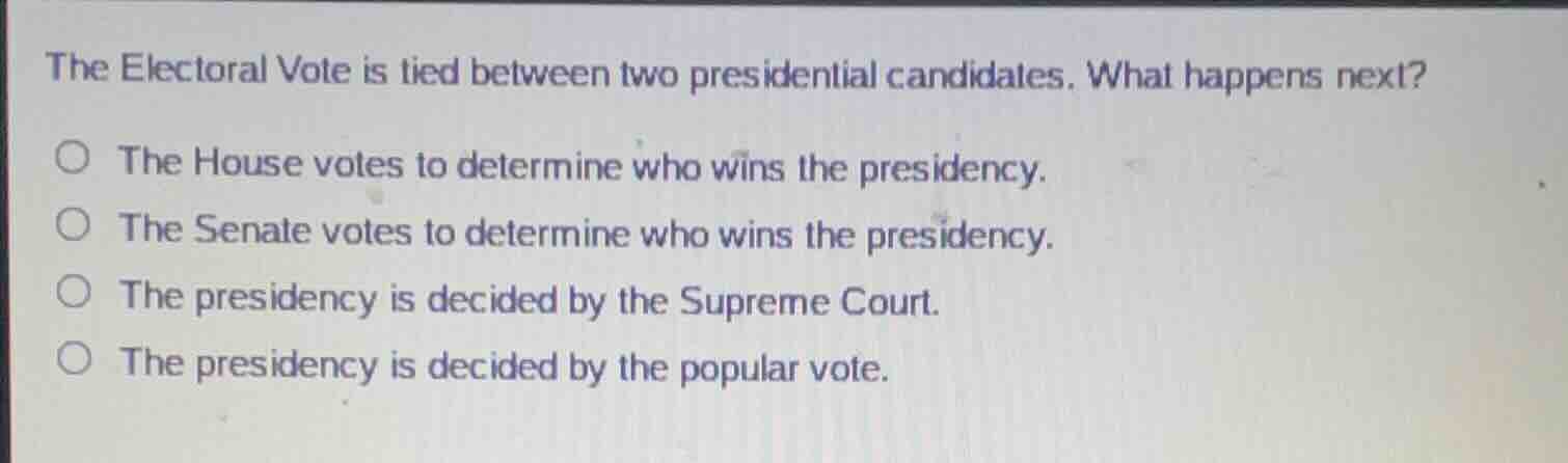 the electoral vote is tied between two presidential candidates. what ha…