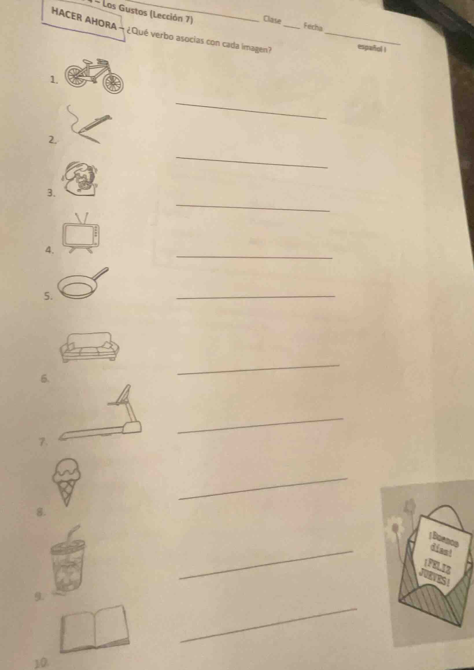 los gustos (lección 7) hacer ahora - ¿qué verbo asocias con cada imagen…