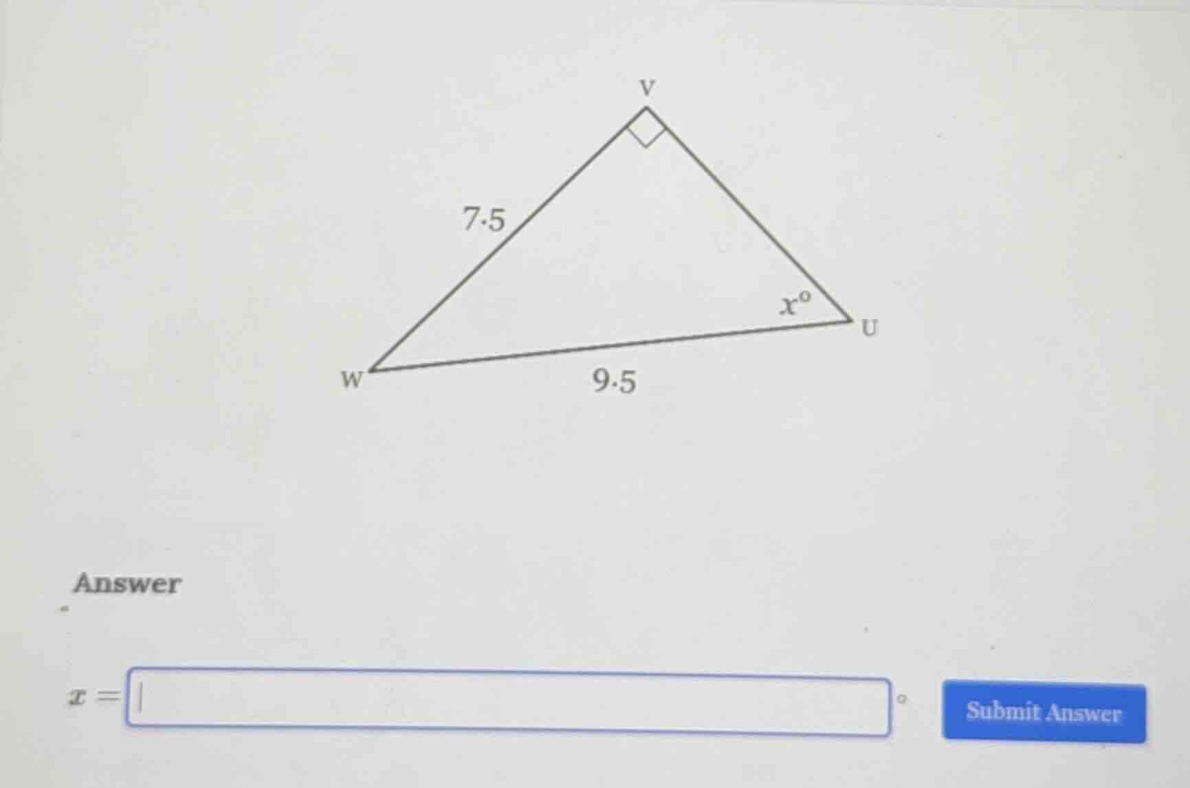 there is a right triangle vwu with right angle at v. the length of side…