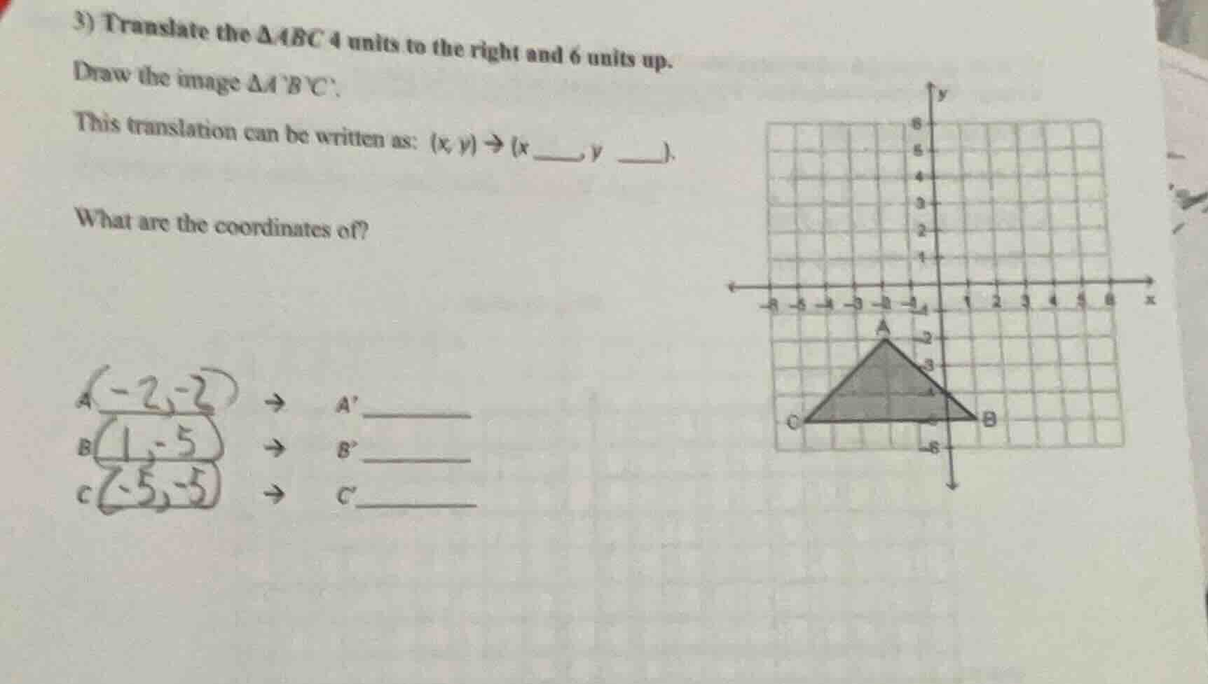 3) translate the $\\triangle abc$ 4 units to the right and 6 units up. …