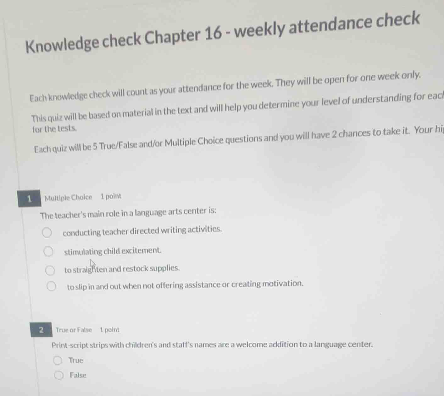 knowledge check chapter 16 - weekly attendance check each knowledge che…