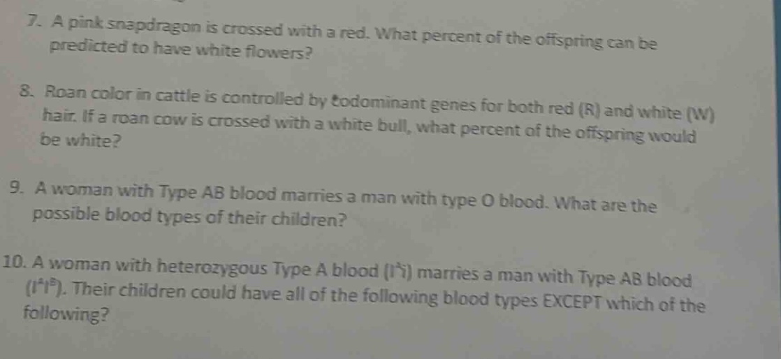 7. a pink snapdragon is crossed with a red. what percent of the offspri…