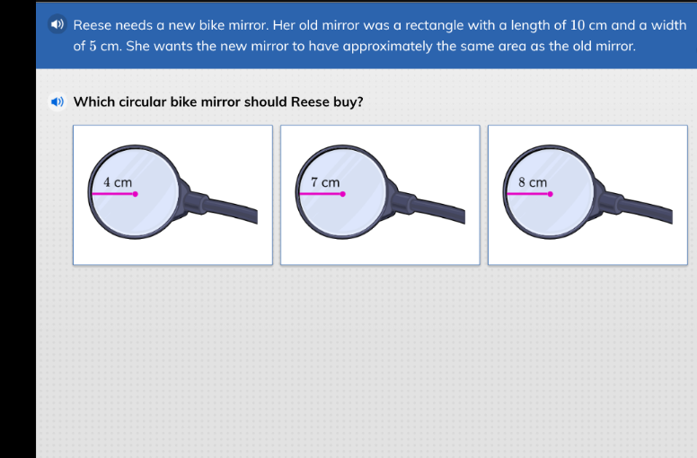 reese needs a new bike mirror. her old mirror was a rectangle with a le…