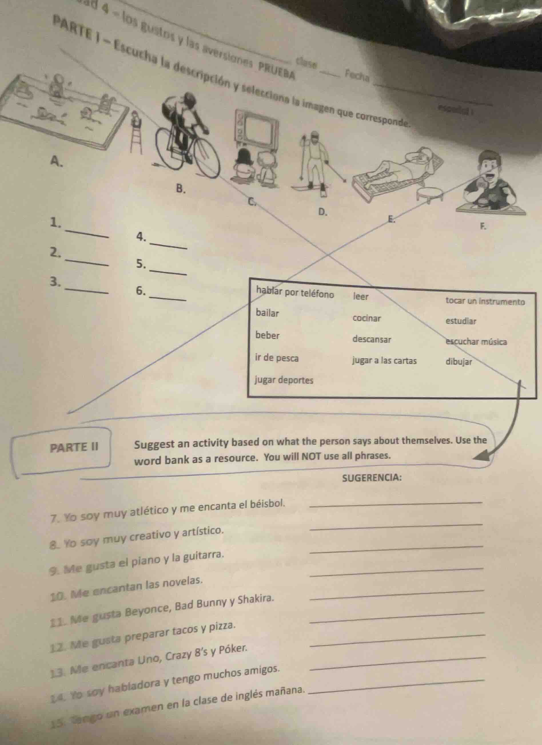 parte i - escucha la descripción y seleccione la imagen que corresponde…