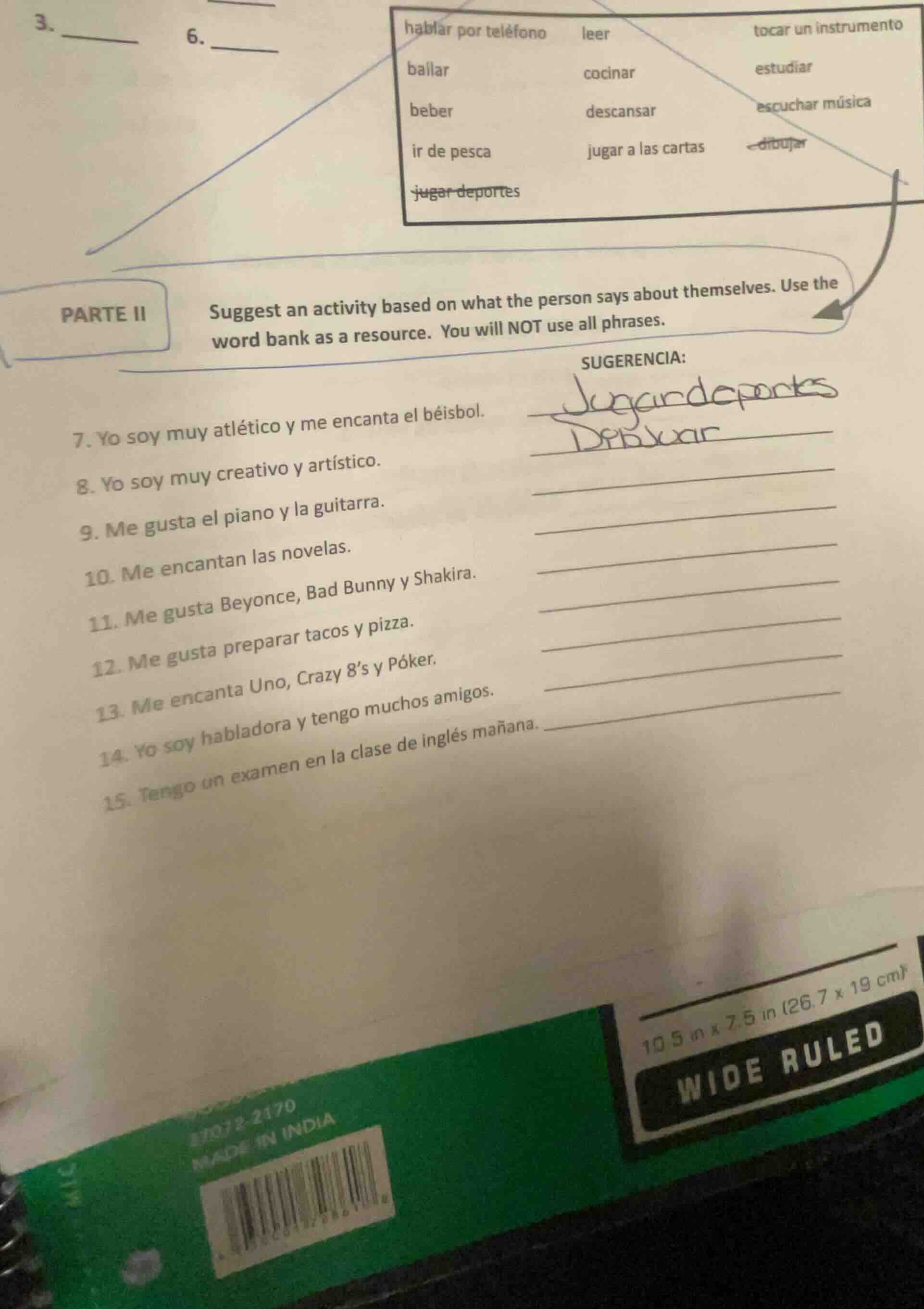 parte ii suggest an activity based on what the person says about themse…