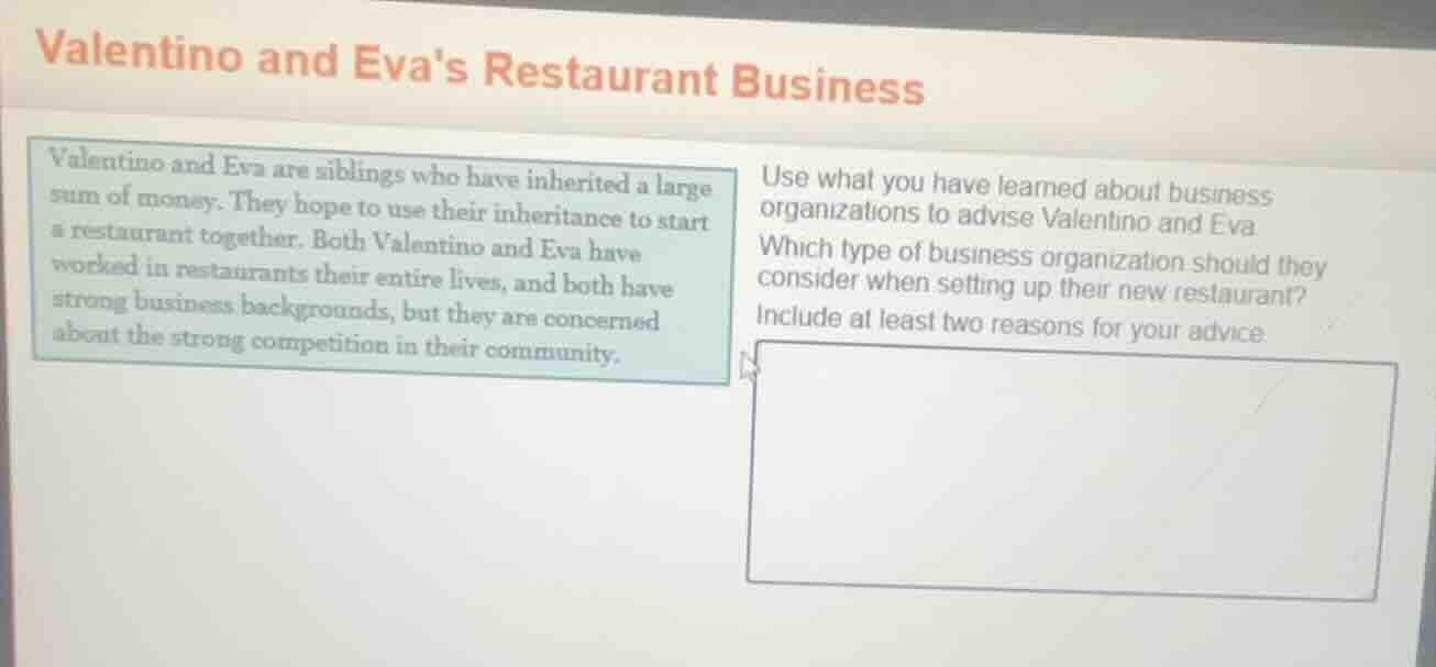 valentino and evas restaurant business valentino and eva are siblings w…