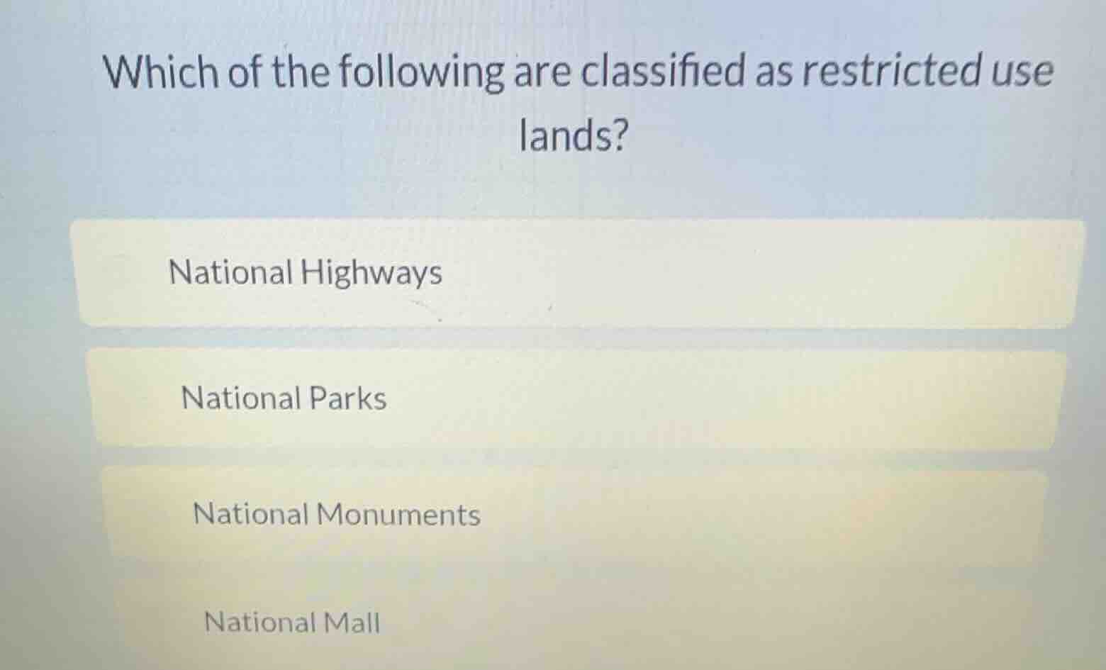 which of the following are classified as restricted use lands? national…