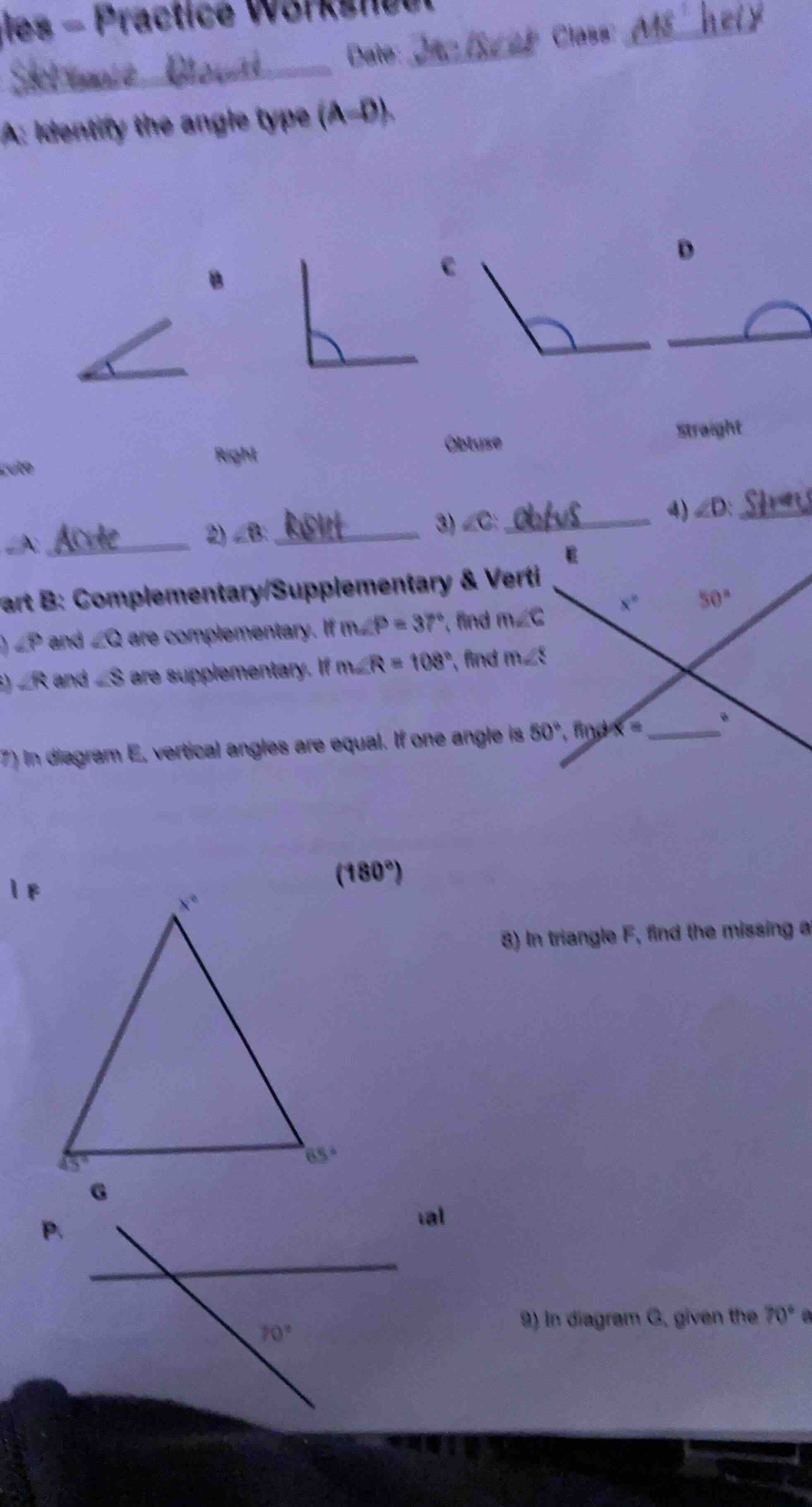 practice worksheet name: date: class: a: identify the angle type (a–d).…