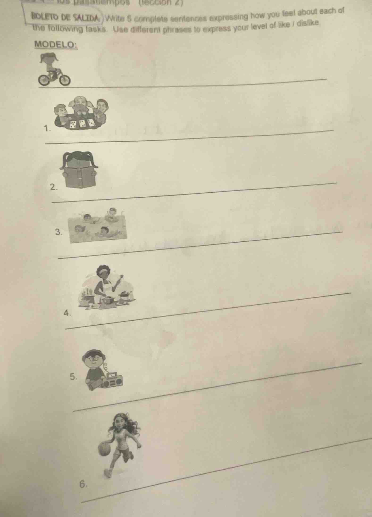 boleto de salida write 5 complete sentences expressing how you feel abo…