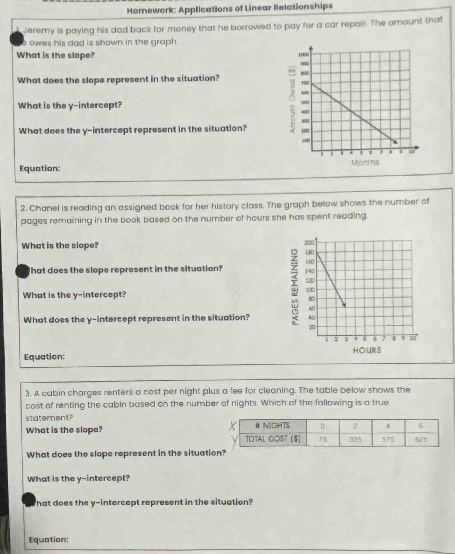 homework: applications of linear relationships 1. jeremy is paying his …
