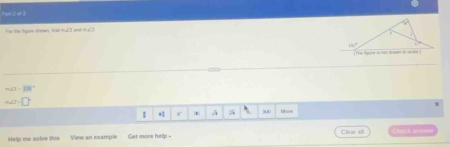 part 2 of 2 for the figure shown, find ( mangle 1 ) and ( mangle 2 ). (…