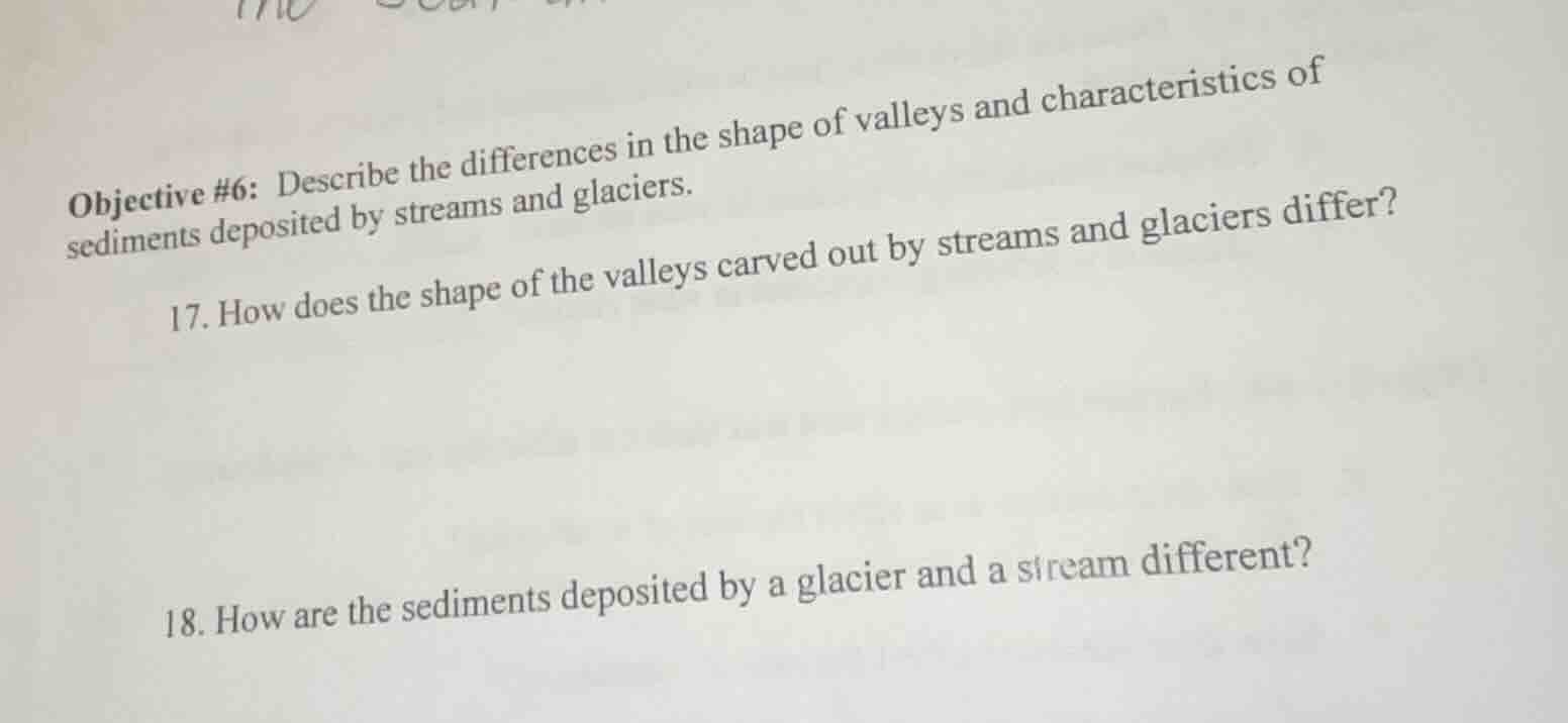 objective #6: describe the differences in the shape of valleys and char…