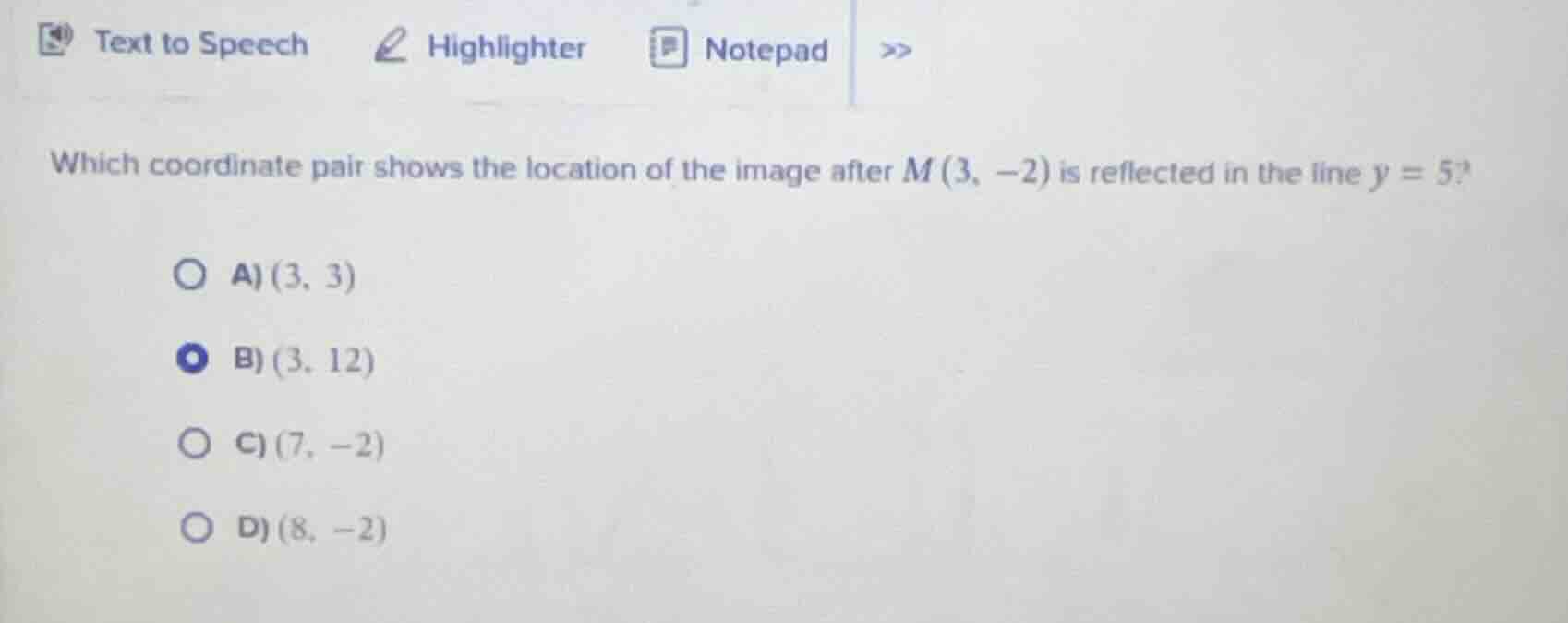 which coordinate pair shows the location of the image after ( m(3, -2) …