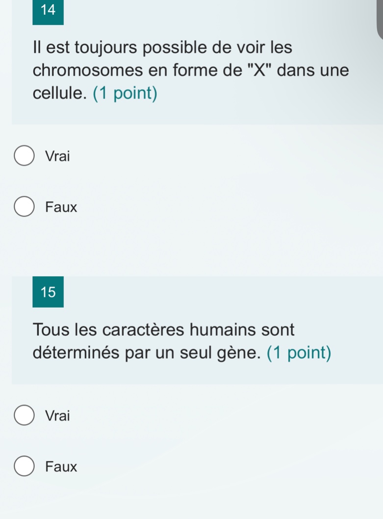 14 il est toujours possible de voir les chromosomes en forme de \x\ dan…