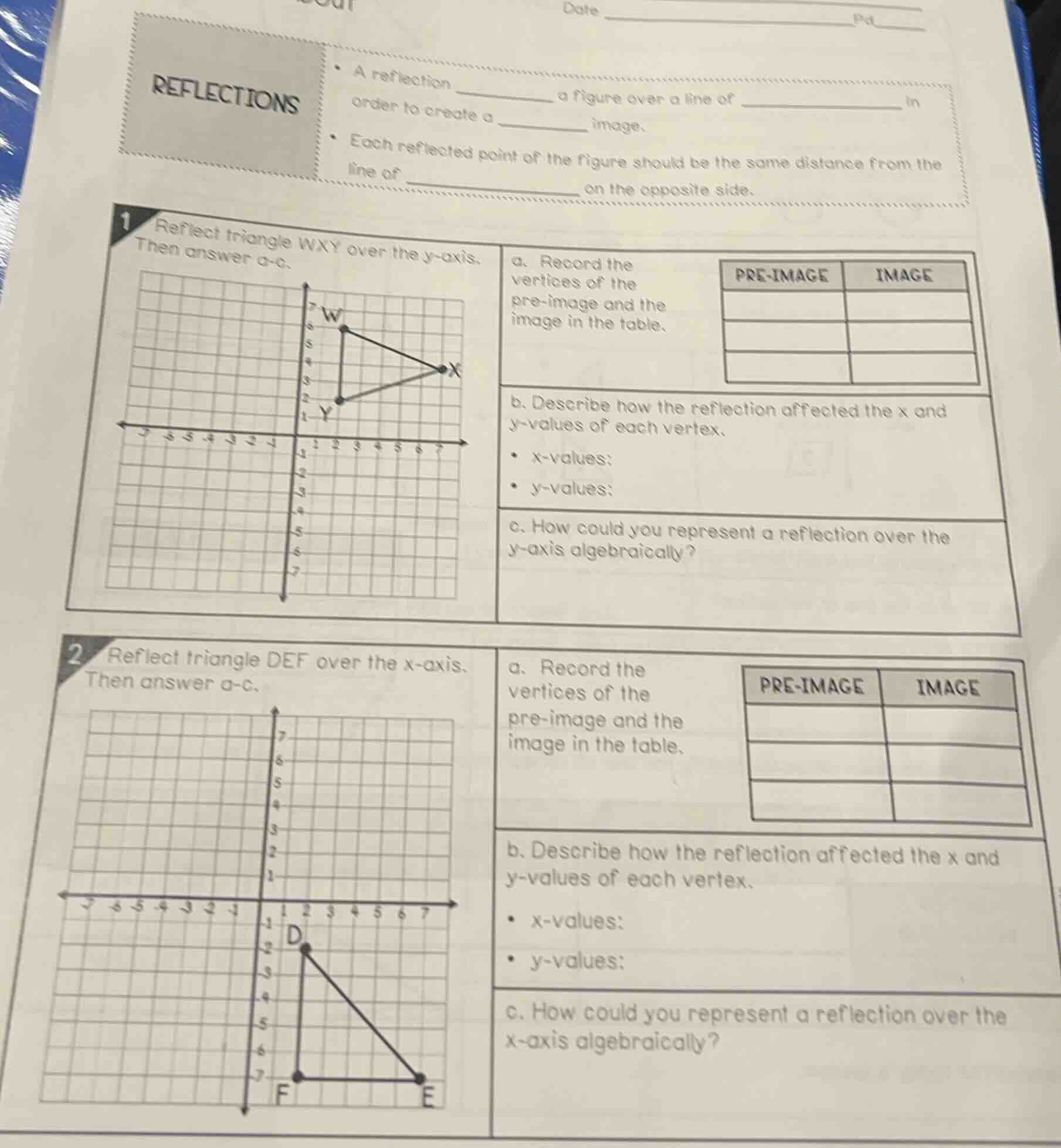reflections - a reflection ______ a figure over a line of ____________ …