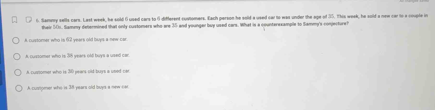 6. sammy sells cars. last week, he sold 6 used cars to 6 different cust…
