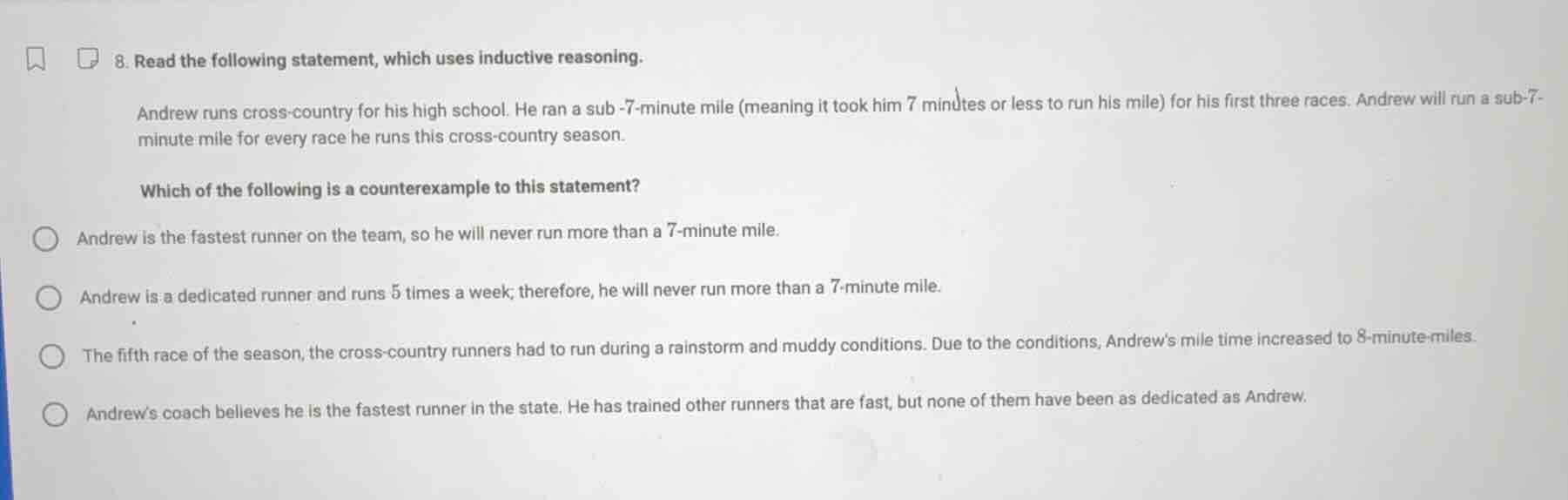 8. read the following statement, which uses inductive reasoning. andrew…