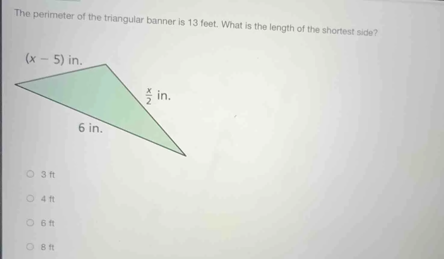 the perimeter of the triangular banner is 13 feet. what is the length o…