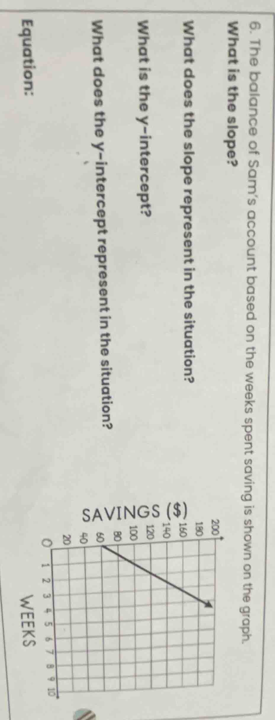 6. the balance of sam’s account based on the weeks spent saving is show…
