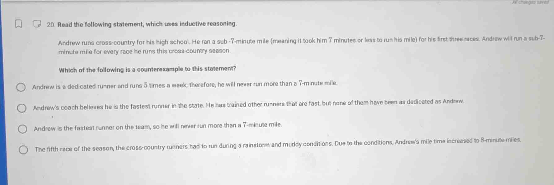 20. read the following statement, which uses inductive reasoning. andre…