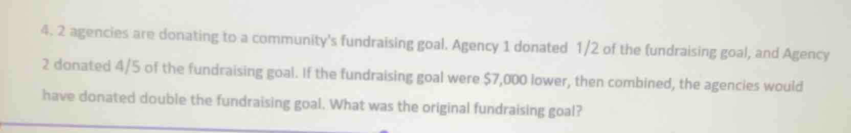 4. 2 agencies are donating to a communitys fundraising goal. agency 1 d…