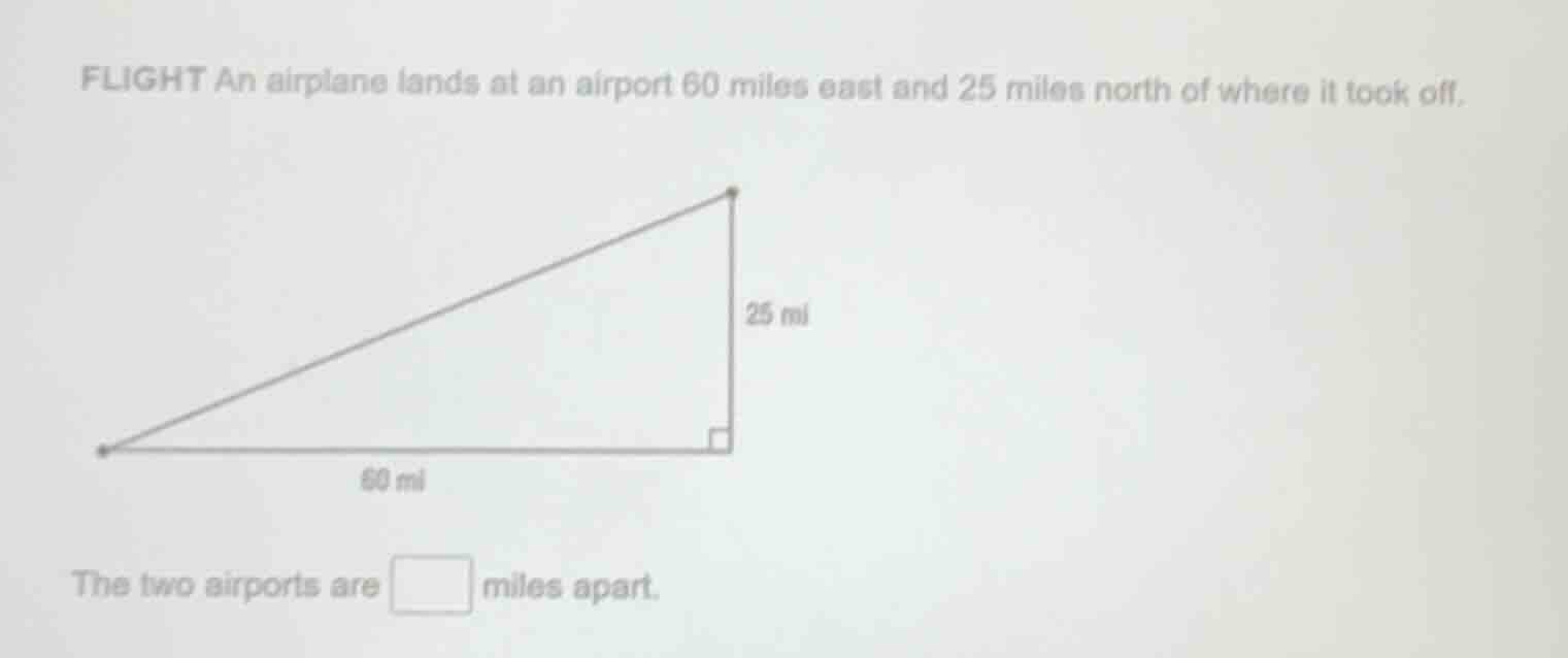flight an airplane lands at an airport 60 miles east and 25 miles north…