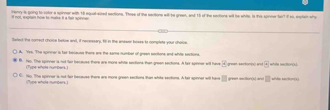 henry is going to color a spinner with 18 equal - sized sections. three…