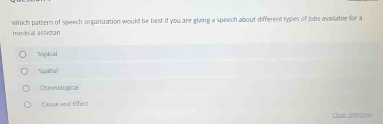 which pattern of speech organization would be best if you are giving a …