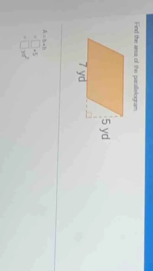 find the area of the parallelogram. (there is a diagram of a parallelog…
