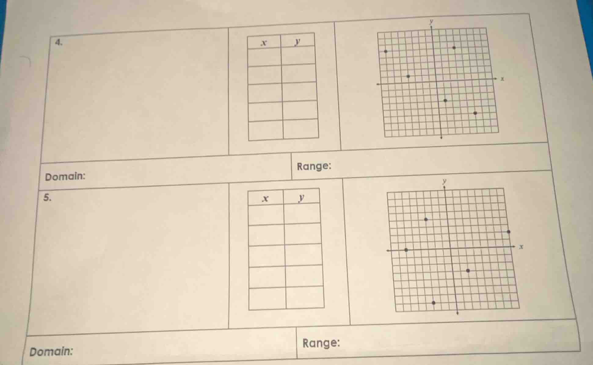 4. domain: range: 5. domain: range: