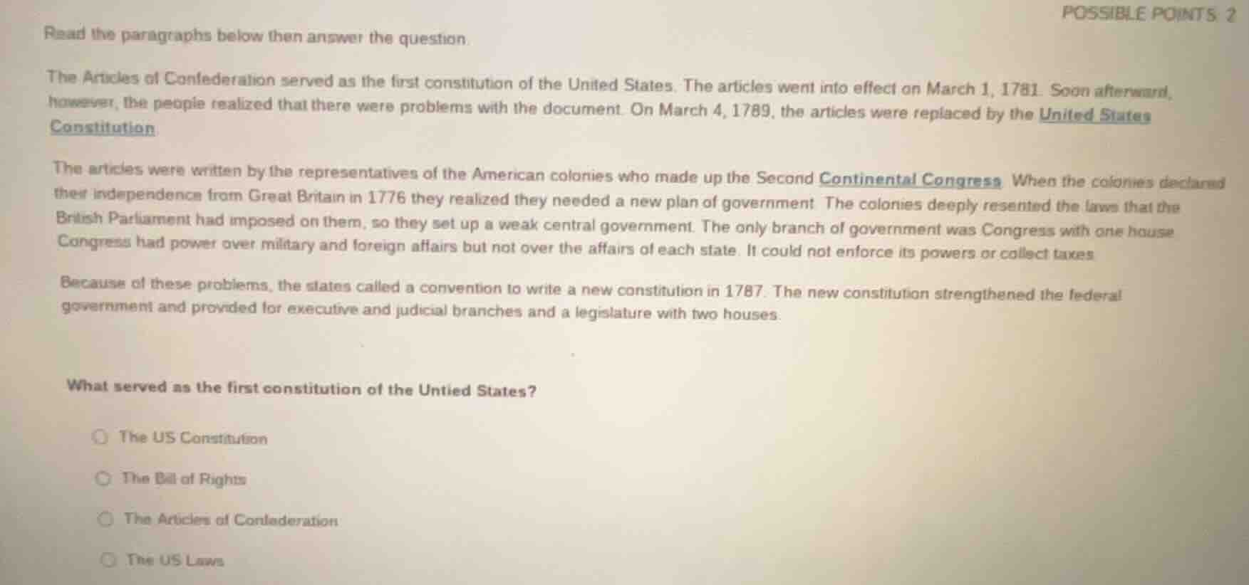 read the paragraphs below then answer the question. the articles of con…