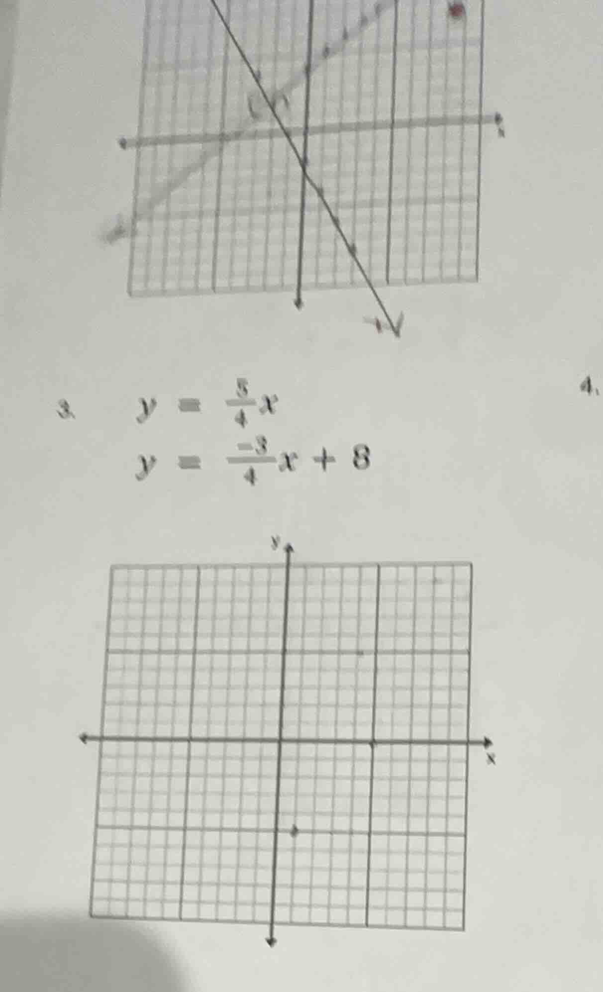 3. $y = \\frac{5}{4}x$ $y = \\frac{-3}{4}x + 8$