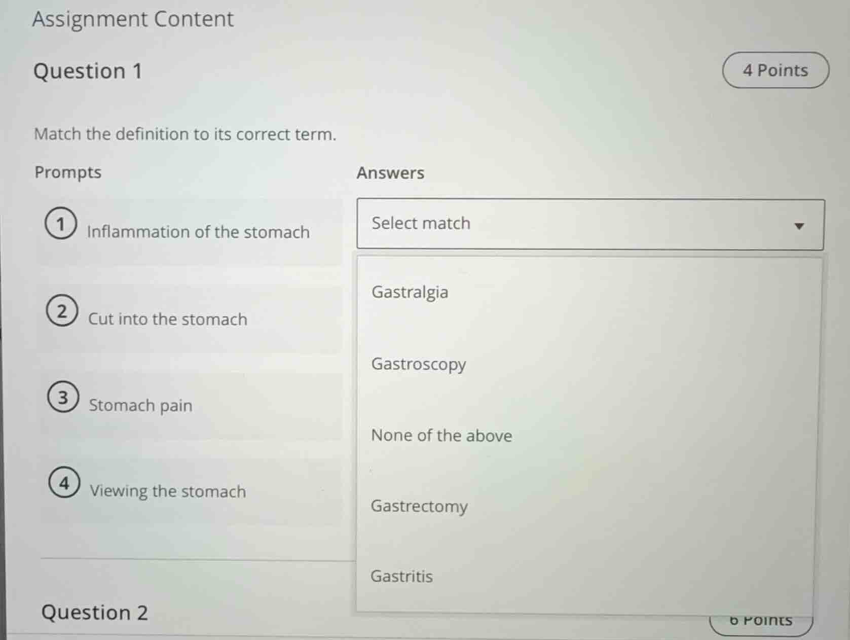 assignment content question 1 4 points match the definition to its corr…