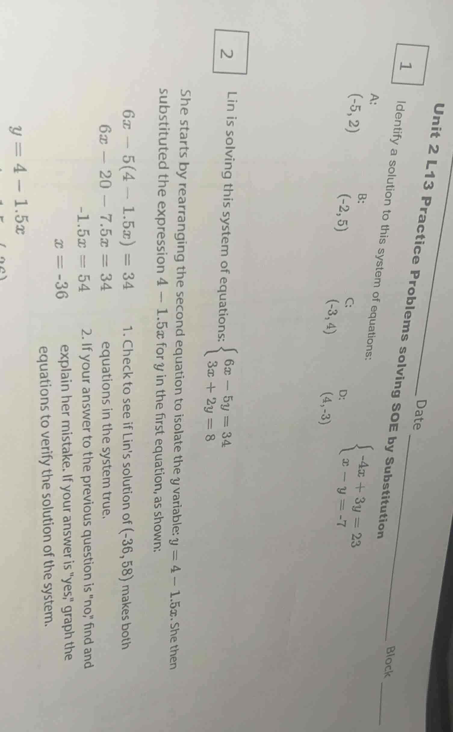 unit 2 l13 practice problems solving soe by substitution date block 1 i…