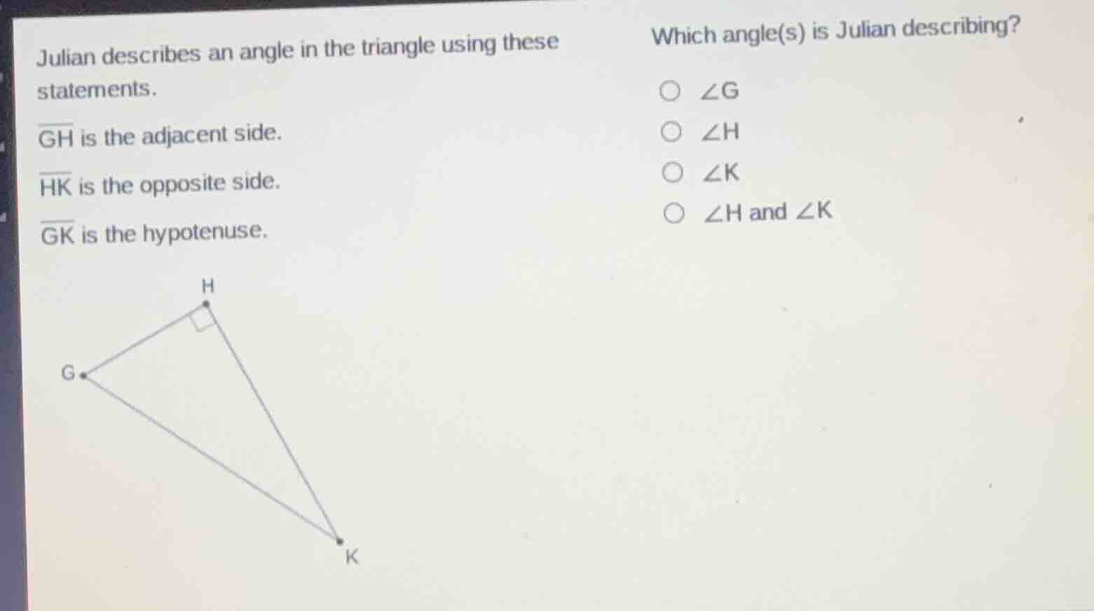 julian describes an angle in the triangle using these statements. $over…