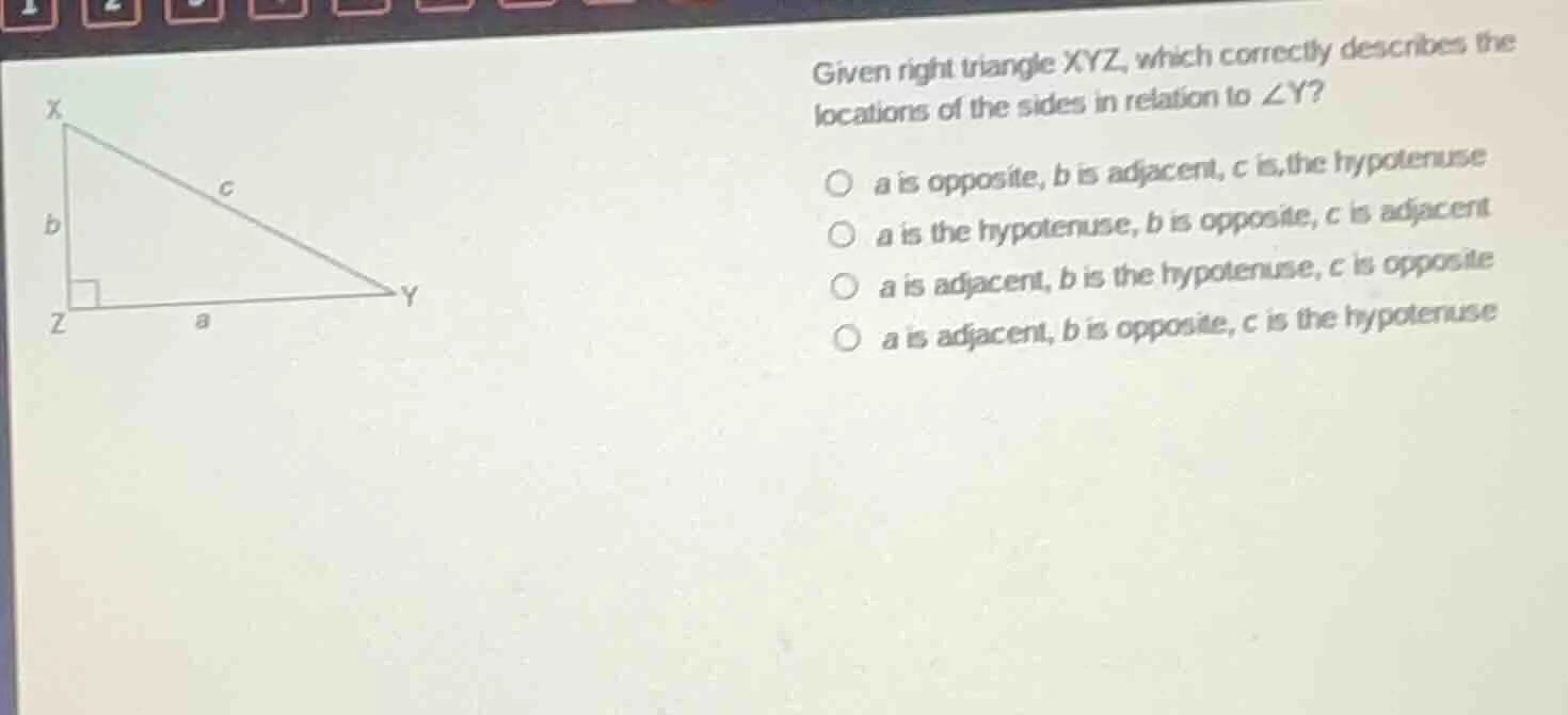 given right triangle xyz, which correctly describes the locations of th…