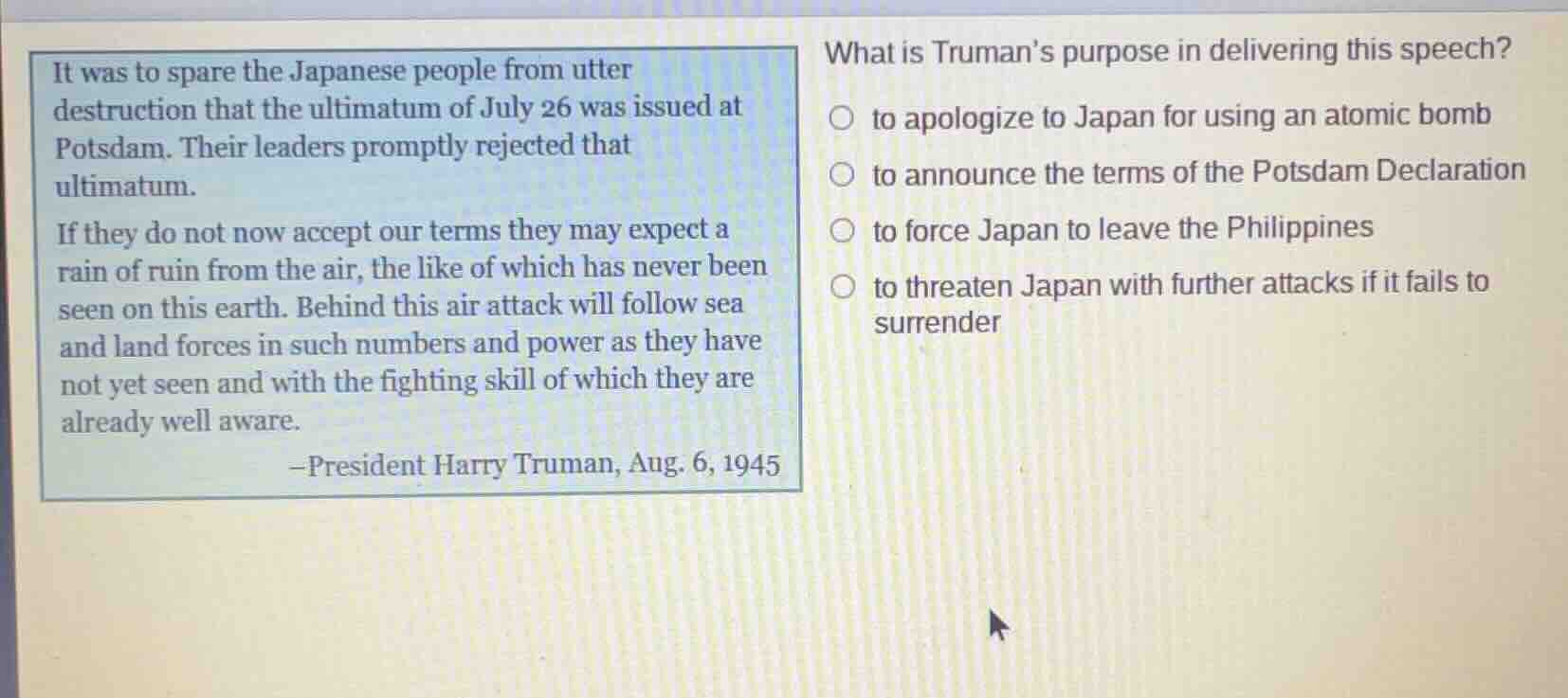 it was to spare the japanese people from utter destruction that the ult…