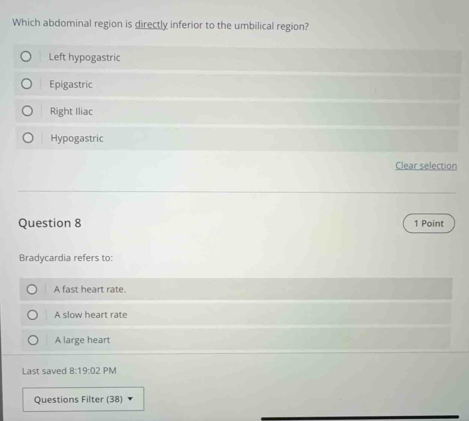 which abdominal region is directly inferior to the umbilical region? le…