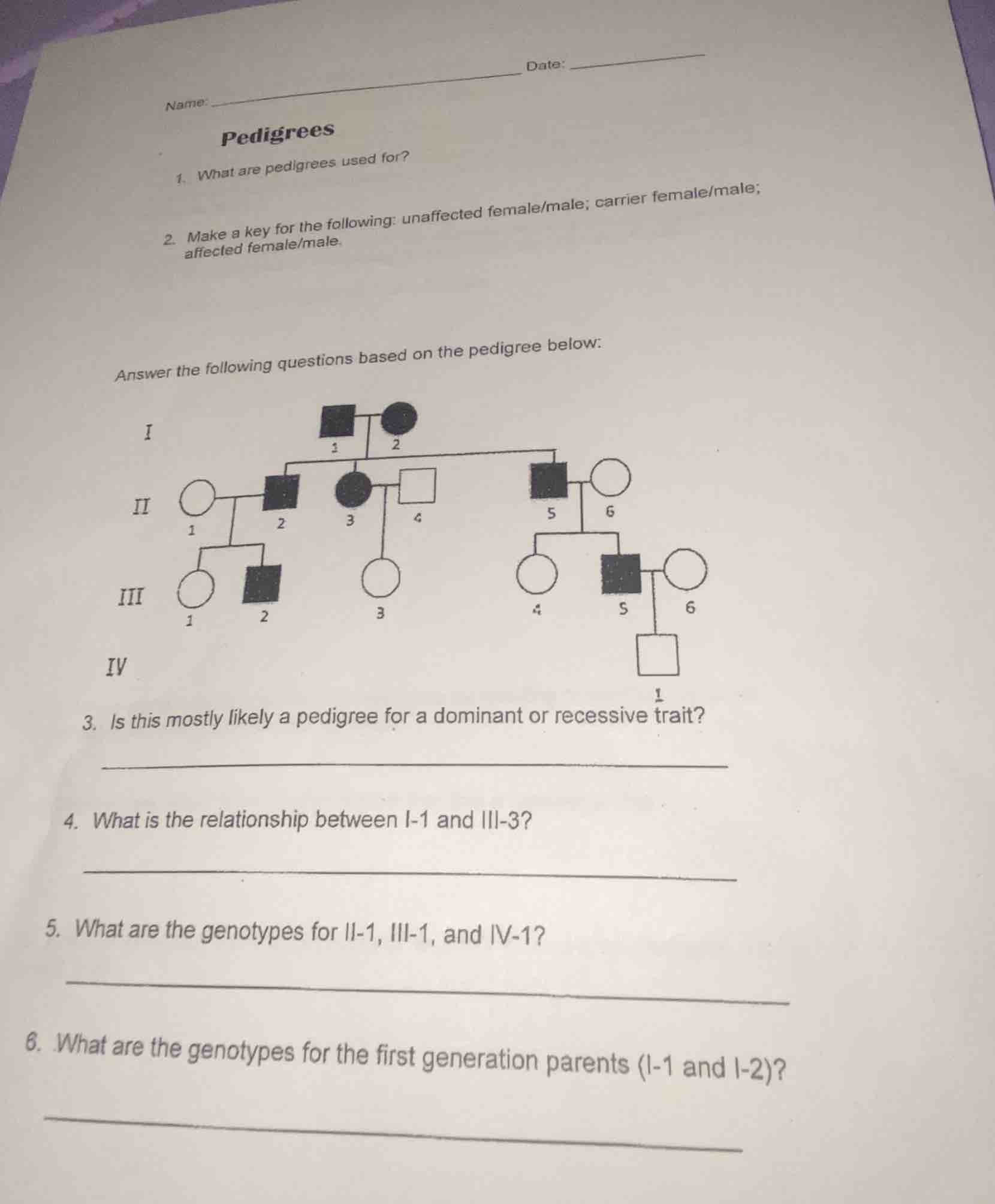 name: ______________________________ date: ______________ pedigrees 1. …
