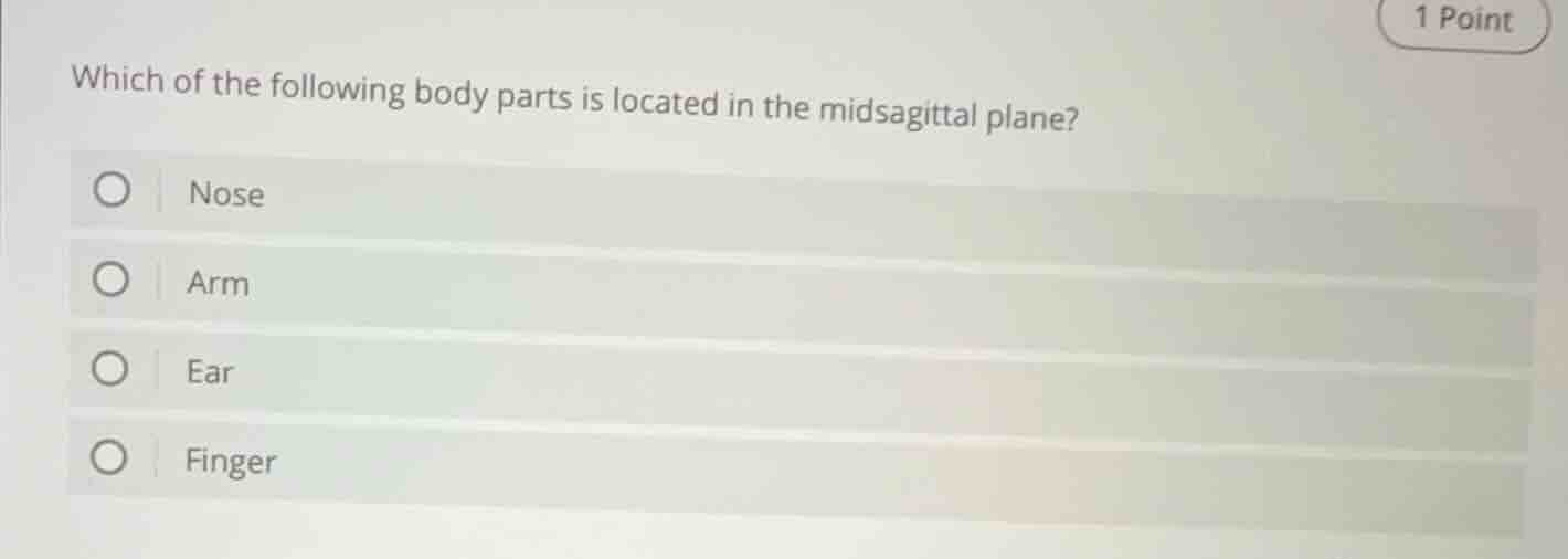 which of the following body parts is located in the midsagittal plane? …