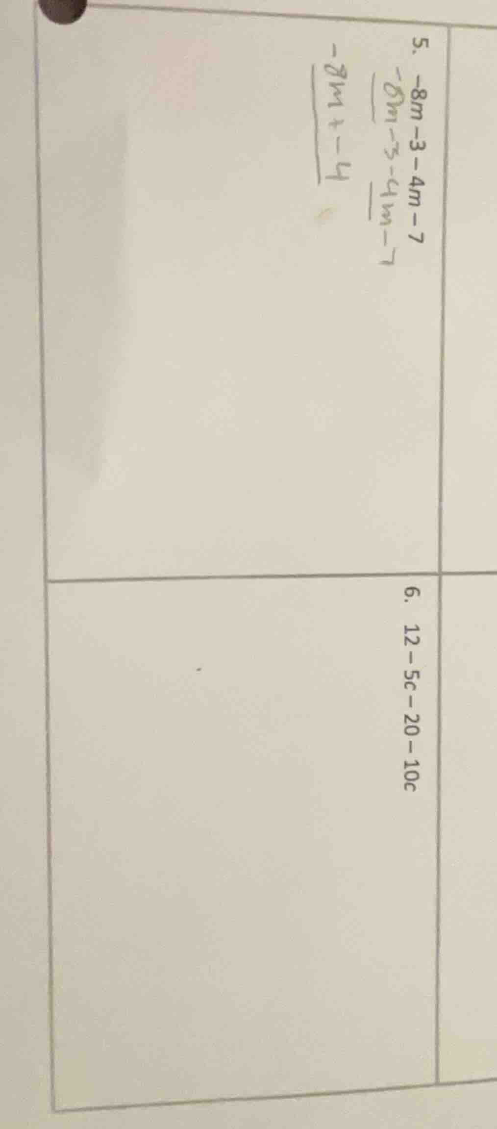 5. -8m - 3 - 4m - 7 -8m - 3 - 4m - 7 -12m - 10 6. 12 - 5c - 20 - 10c