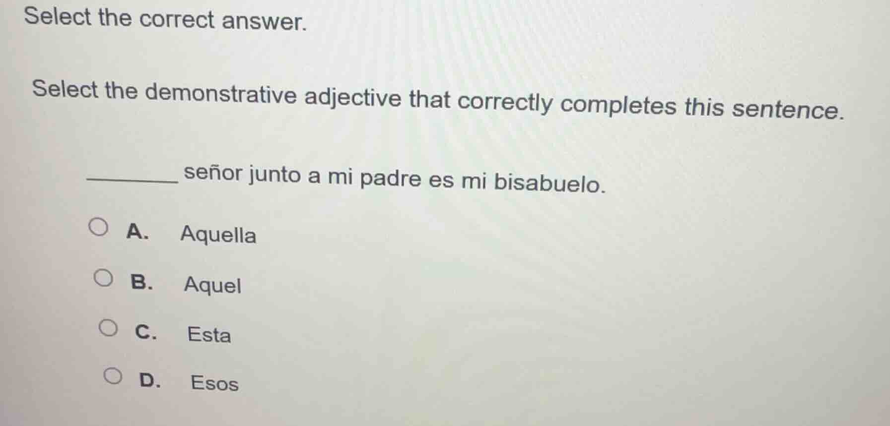 select the correct answer. select the demonstrative adjective that corr…