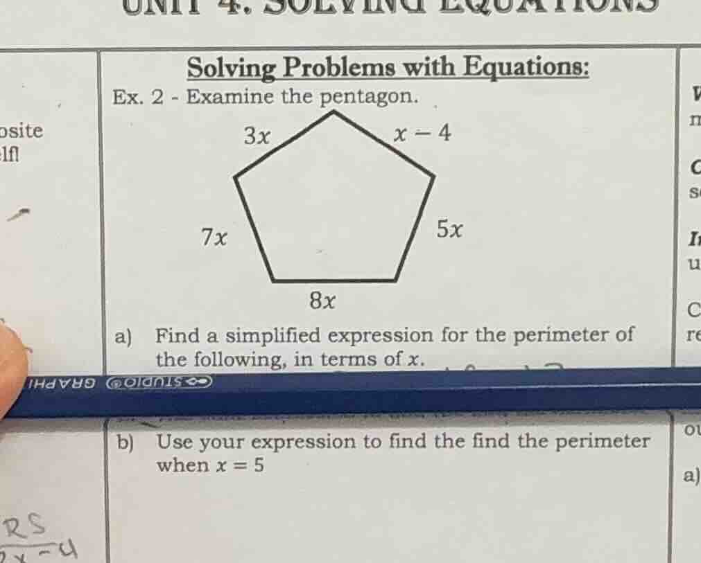 solving problems with equations: ex. 2 - examine the pentagon. (image o…
