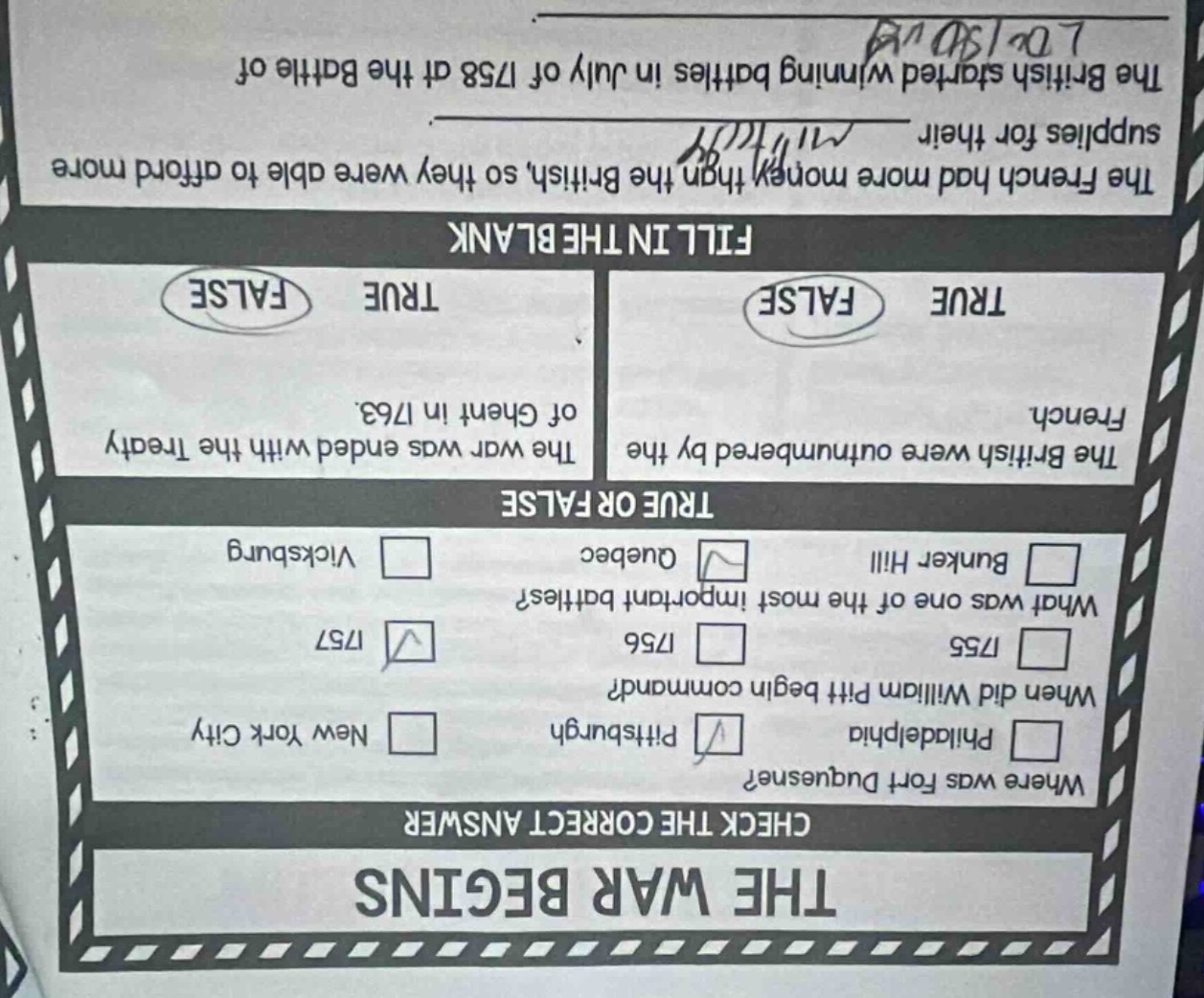 the war begins check the correct answer where was fort duquesne? □ phil…