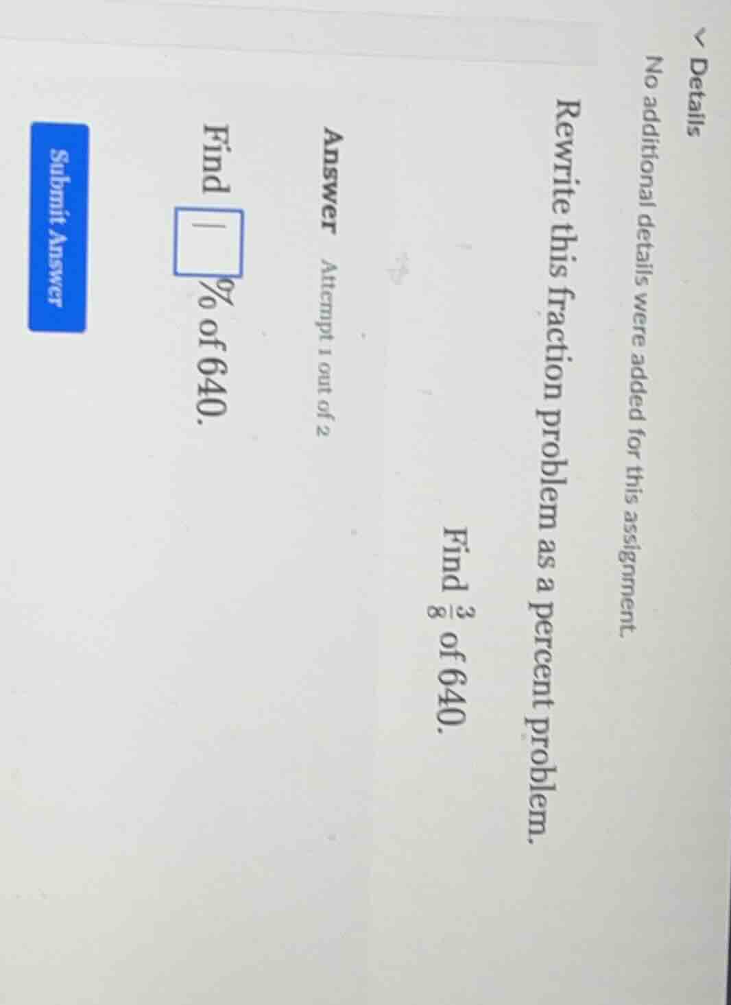 rewrite this fraction problem as a percent problem. find \\(\\frac{3}{8…