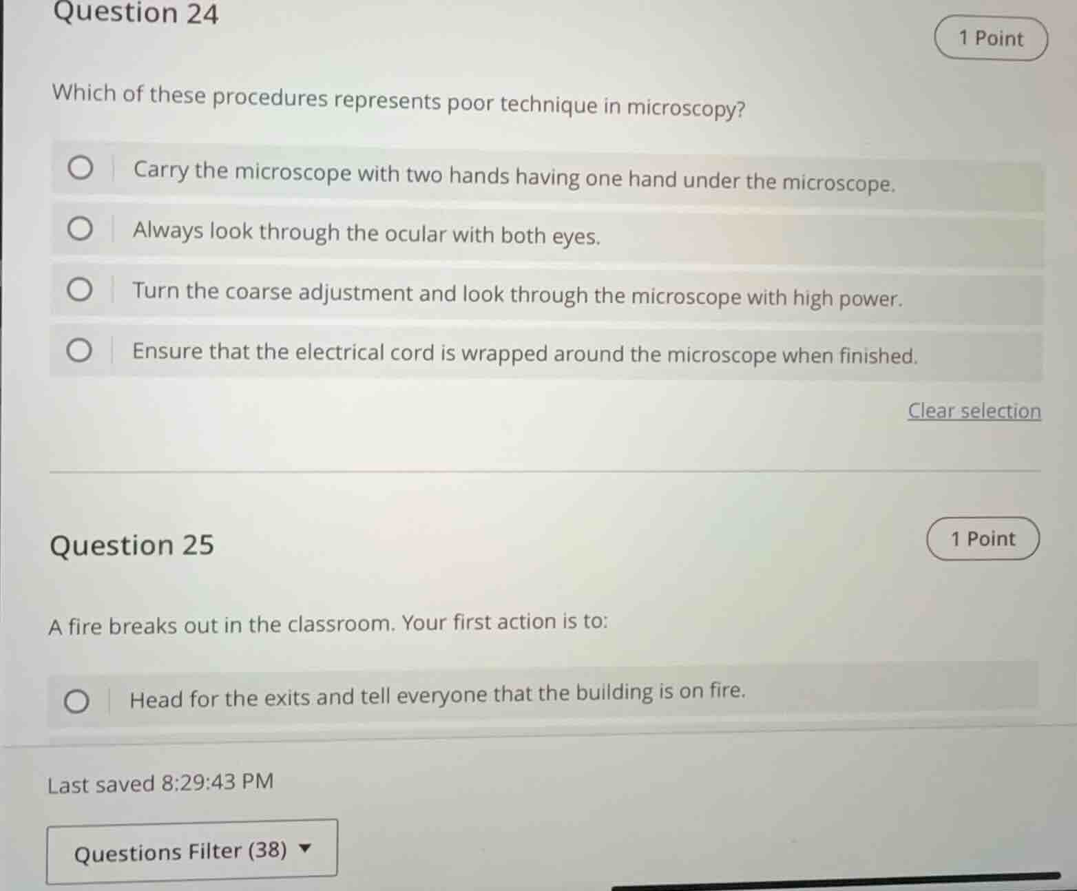 question 24 1 point which of these procedures represents poor technique…