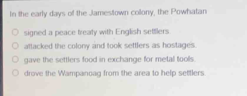 in the early days of the jamestown colony, the powhatan signed a peace …