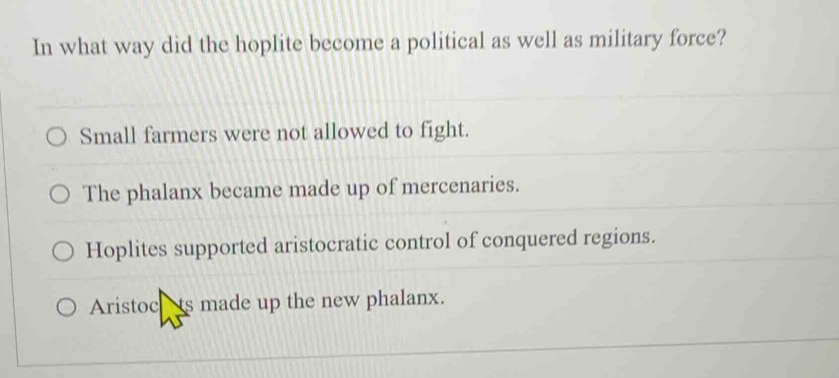 in what way did the hoplite become a political as well as military forc…