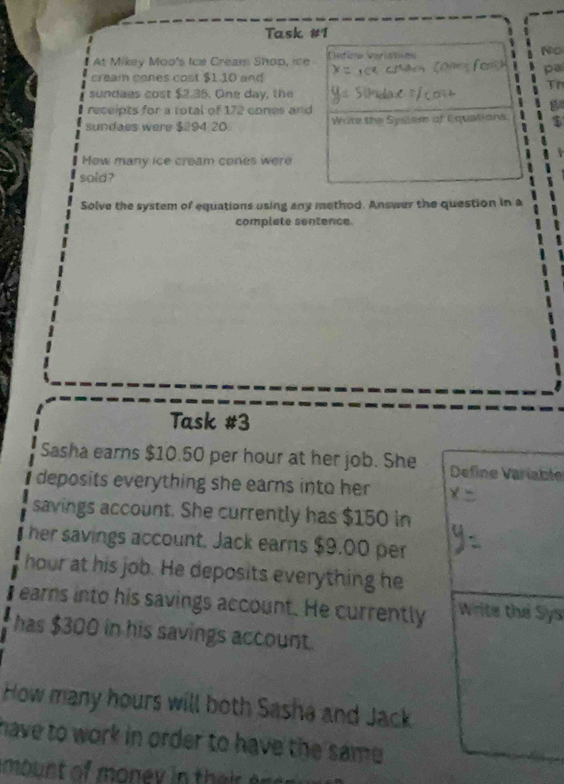 task #1 at mikey moo’s ice cream shop, ice cream cones cost $1.10 and s…